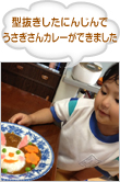 型抜きしたにんじんでうさぎさんカレーができました